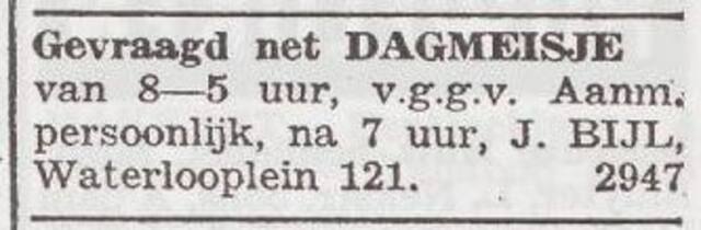 Advertentie van Jacob van der Bijl