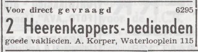 Advertentie van kapper Abraham Korper