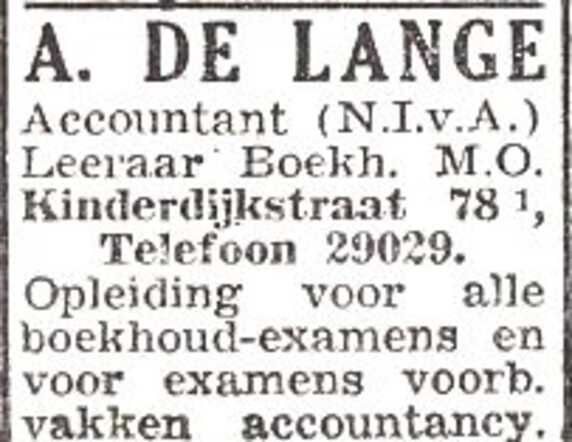 Advertentie van accountant Abraham de Lange
