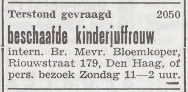 Advertentie van Henriette Bloemkoper-van den Bergh