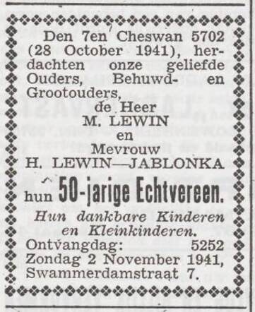 Viering van het 50-jarige huwelijksfeest van Marcus en Helena Lewin