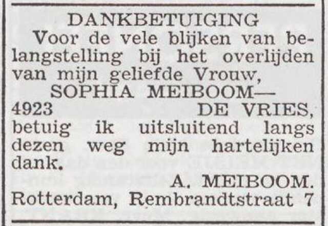 Dankbetuiging van Abraham Meiboom