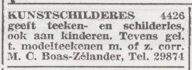 Advertentie van Maria Boas-Zelander