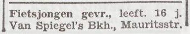 Advertentie van boekhandel Roosje van Spiegel