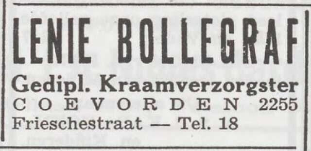 Advertentie van kraamverzorgster Helene Bollegraf