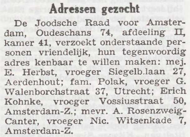 Verzoek van de Joodse Raad