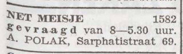 Advertentie van Elisabeth Polak-Veldman