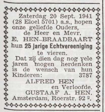 Viering van het 25-jarig huwelijksjubileum van het echtpaar Elias en Cato Hen-Braadbaart