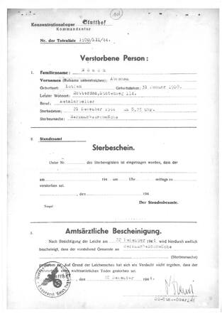 Bericht van overlijden KZ Stutthof van Abraham Noach