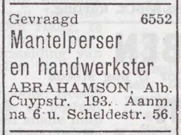 Advertentie van Salomon Jacob Abrahamson