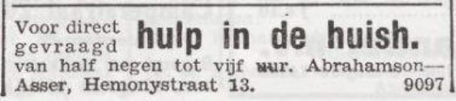 Advertentie van Klara Abrahamson-Asser