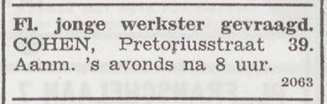 Advertentie van Elisabeth Cohen-Breebaart
