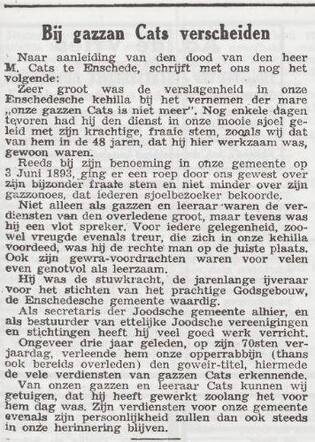 Naar aanleiding van het overlijden van voorzanger Marcus Cats