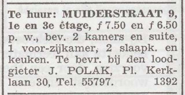 Advertentie van loodgieter Jacob Polak