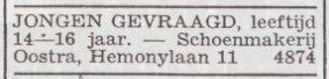 Advertentie 'personeel gevraagd' van Jacob Oostra