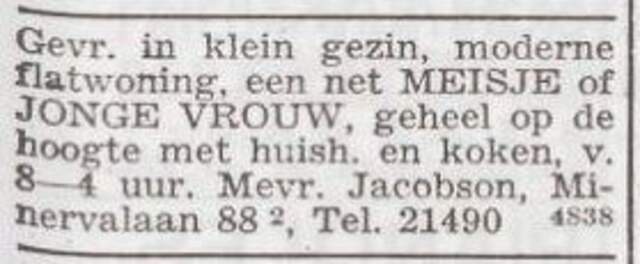 Advertentie 'personeel gevraagd' van Rosa Jacobson-Granaat