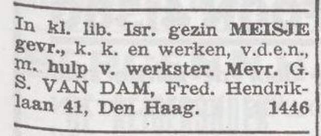 Advertentie van Pauline van Dam-Ullmann
