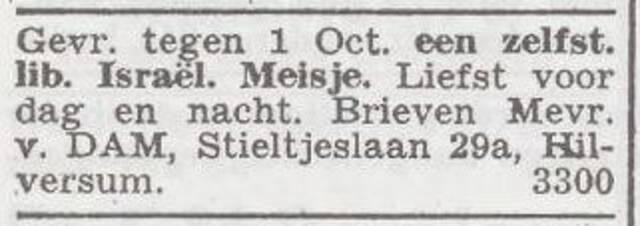 Advertentie van Mietje van Dam-Sleutelberg