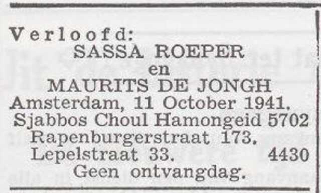 Verloving van Sara Roeper en Mozes de Jongh