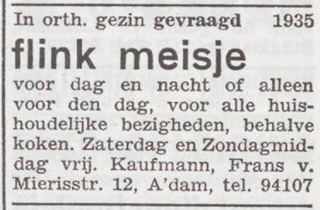 Advertentie van Adele Kaufmann-Adler