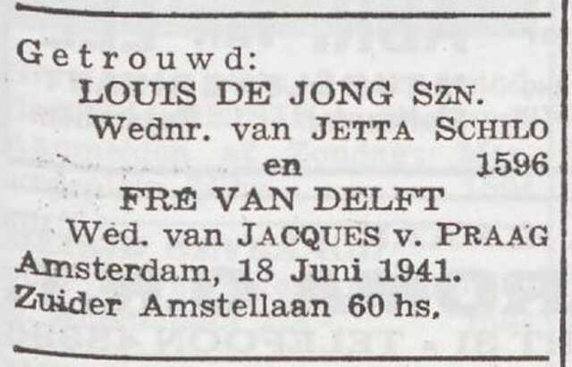 Bekendmaking van het huwelijk van Levie de Jong en Frouke van Delft