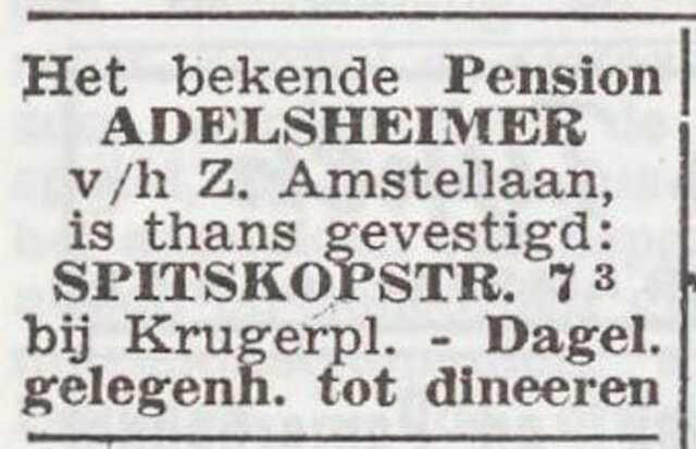 Advertentie van pensionhouder Julius Adelsheimer