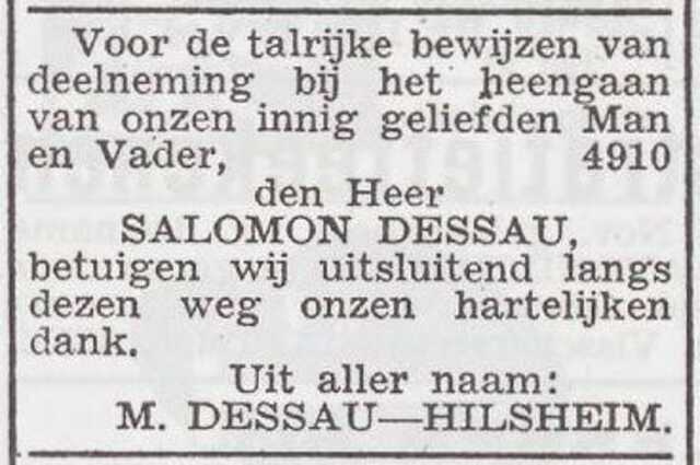 Dankbetuiging van de familie Dessau