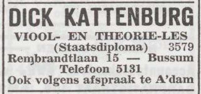Advertentie van componist Dick Kattenburg