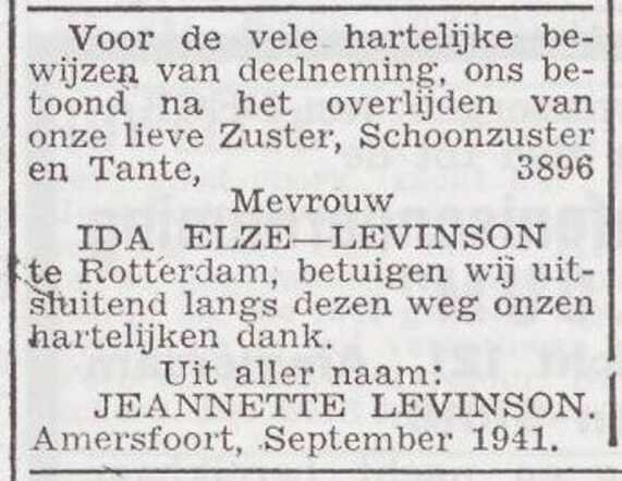 Dankbetuiging van Jeannette Levinson