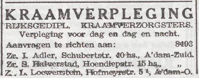 Advertentie van kraamverzorgsters