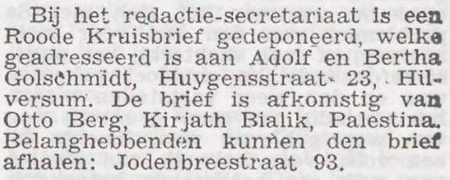 Brief voor Adolf en Bertha Goldschmidt