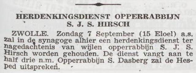 Herdenking opperrabbijn Samuel Juda Simon Hirsch