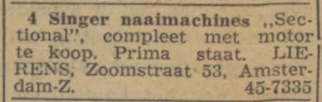 Naaimachine Te Koop. 22-07-1940, Het Nieuws van den Dag. De Kleine Courant.