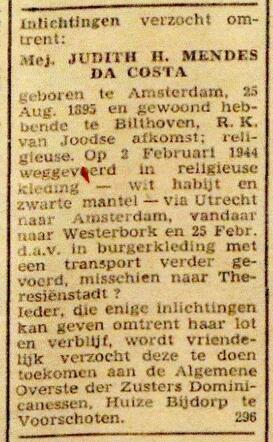 Advertentie in Nieuw Israëlitisch Nieuwsblad 10 augustus 1945.