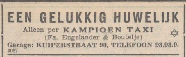 Advertentie Nieuw Israëlietisch Nieuwsblad 1 december 1939, pag. 6.  Fa. Engelander en Boutelje.