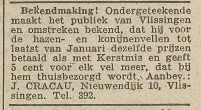 Adv. Jacob Cracau Provinciale Zeeuwsche Courant 29 december 1941 pag. 8