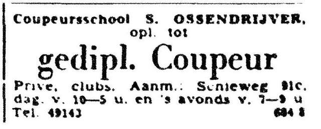 Advertentie van Simon Ossendrijver in Rotterdamsch Nieuwsblad 1 december 1941, blz 8