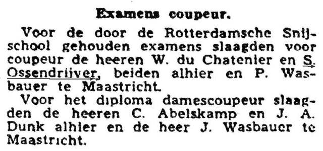 Examen coupeur Simon Ossendrijver Rotterdamsch Nieuwsblad 31 oktober 1941 blz 7