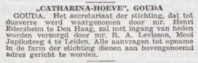 Secretariaat Joodse Jeudfarm Catharinahoeve Gouda