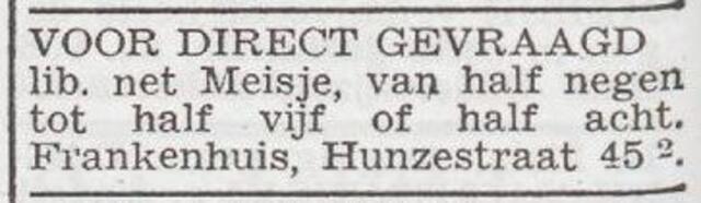 Advertentie 'personeel gevraagd' van het gezin Simon Frankenhuis