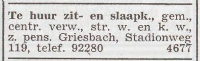 Advertentie 'te huur aangeboden' van het echtpaar Griesbach