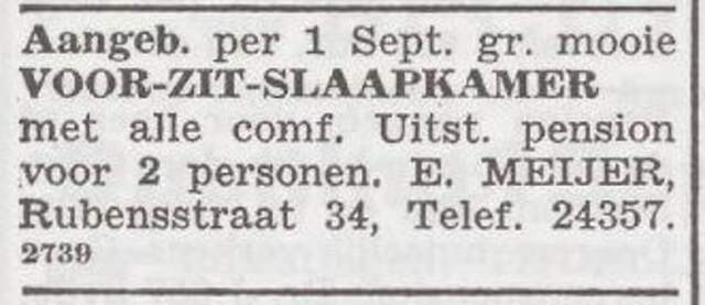 Advertentie 'te huur aangeboden' van Emil Meyer