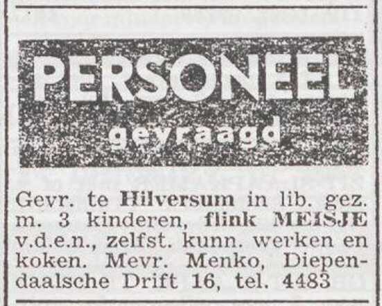 Advertentie 'personeel gevraagd' van Lotty Menko-Polak