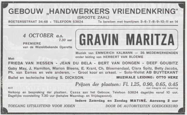 Uitvoering Operette onder muzikale leiding van Otto Herz