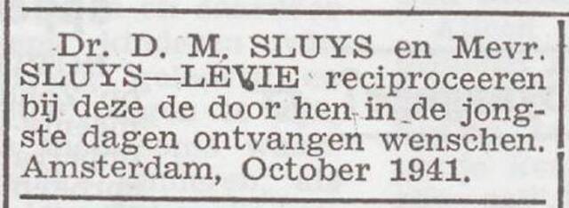 Dankbetuiging van het echtpaar David en Rosette Sluys