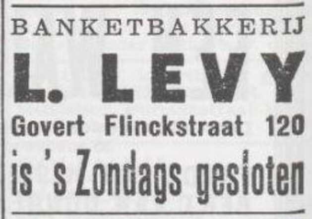 Advertentie van banketbakker Louis Levy