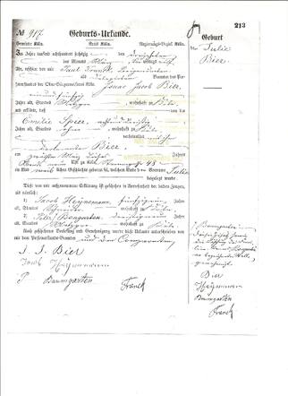 Geboortebewijs van mijn oma Julia Bier-Hertzdahl