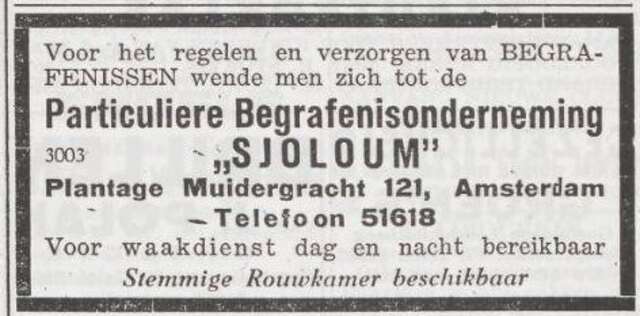 Advertentie van begrafenisondernemer Simon Frank