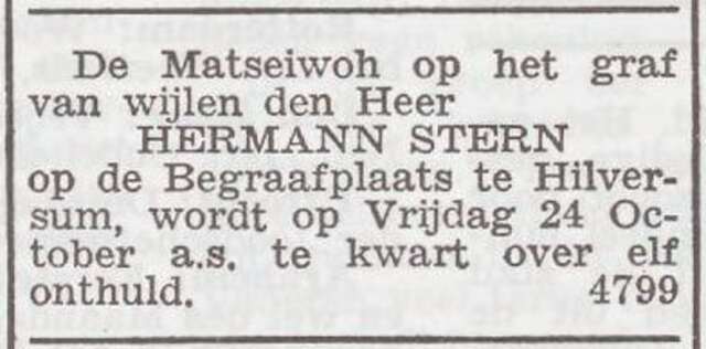 Onthulling grafsteen op het graf van Hermann Stern