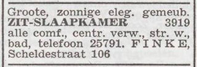 Advertentie 'te huur aangeboden' van Johannes Finke